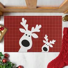1pc Christmas Velvet Doormat, Reindeer Pattern Entrance Rug, Durable Non-Slip Floor Mat For Home Entryway - Red - View 4