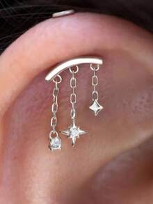 1Pc Star Moon Pendant 925 Sterling Silver Earring For Women Classic Hypoallergenic Minimalist Gift For Her Wedding Party Fine Jewelry