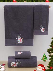 QIBHI 3/2/1pc Christmas Snowman Embroidered Bath Towel/Hand Towel, Christmas Gift, Couple Matching Party Towel/Bath Towel, Christmas Decoration Shower Towels For Beaty Salon, Hotel Sports, Home Essentials, Towel, Skin Care Bath Towel Sheet