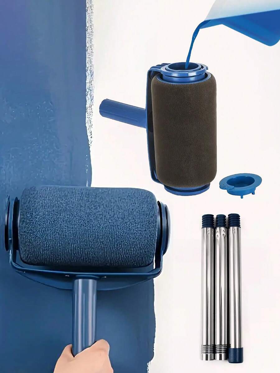 可伸缩油漆滚筒套装，带大号海绵头 - 适用于光滑乳胶漆和墙面涂料，耐用塑料手柄，是家庭DIY项目的理想之选