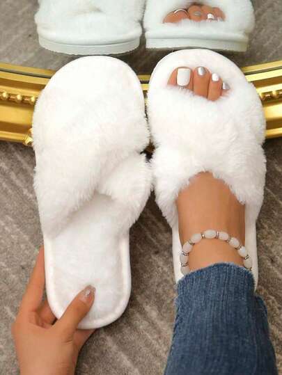 Women's Fashionable Fluffy Slippers, Soft And Lightweight Indoor Home Slippers, Quiet Carpet Slippers, Woolen Shoes