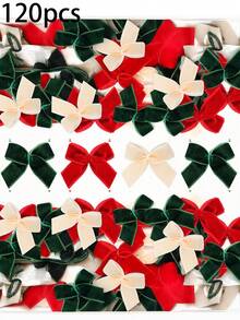 120 buc fundițe mici de Crăciun, pentru meșteșuguri, funde de Crăciun cu răsucire, panglică, fundă de Crăciun, DIY, meșteșuguri, cusut, scrapbooking, împachetare cadouri, scrapbooking, coroane, șosete (pachet vrac, fără caracteristici, verde, crem, 2,5 cm) - Multicolor - Vizualizare 9