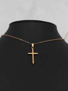 1pc Elegant Cross Necklace, Gold-Tone Cross Pendant Necklace, Everyday Necklace, Chic Casual Cross Jewelry, Waterproof Gold-Plated Stainless Steel Jewelry, Prayer Necklace, Jewelry Gift For Her