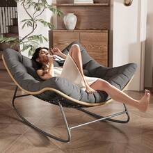 VONZOY - Mecedora para exteriores, silla Papasan para interiores, mecedora de huevo de gran tamaño con cojín grueso, silla de mimbre de ratán para recámara, sala de estar, patio, jardín, porche (gris - Gris Oscuro - Ver 3