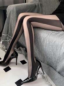 Sexy Lingerie Online Celebrity Explosions Slim Striped Black Stockings Vertical Striped Shadow Stitching Women's Pantyhose