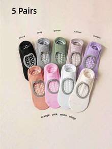 1/3/5/6/9/10 双女士纯色瑜伽/普拉提/健身袜，适合有氧运动，居家/送礼