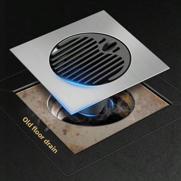 1pc Stainless Steel Shower Floor Drain With Filter, Gun Grey, Odor-Proof, Magnetic Straight Drainage, Hair Catcher