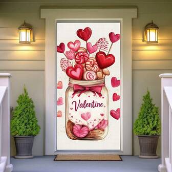 1pc 2D Flat Valentine's Day Polyester Banner, Size 72.83 X 35.43 Inches, Heart Truck & Teddy Bear Design, Multipurpose Indoor/Outdoor Decor, Romantic Yard Atmosphere, No Power Required