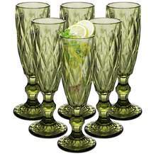 6-Piece Set Of Glass Champagne Flutes, Embossed Vintage Stemware, Suitable For Wine, Beer, Cocktails, Whiskey, And Juice, Christmas Wine Glass Gift Set, Perfect For Halloween, Birthday Parties, Wedding Decorations, Offices, Homes, And More, 5 Oz/150 Ml - màu xanh lá - Xem 11
