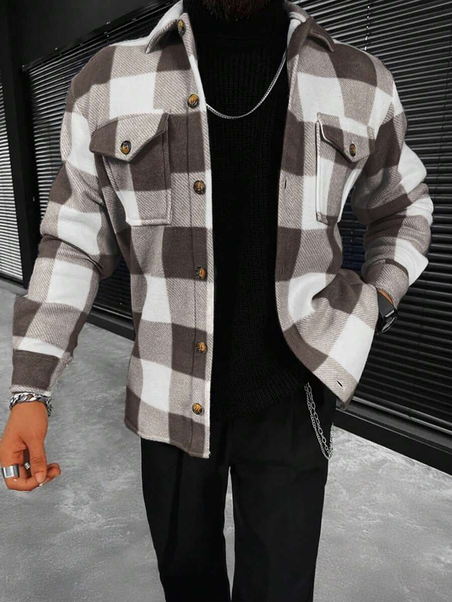 Men's Daily Fashion Versatile Minimalist Plaid Casual Jacket , Fall