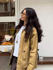 Cazadora con solapas sobredimensionadas, acolchada, con bolsillos y manga larga, de estilo casual para otoño e invierno