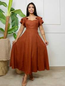 Elegant Women's Midi Dress Party Formal And Evening Summer - 鏽棕色 - 查看 2