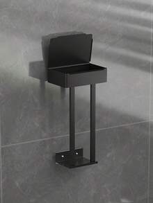 1pc Modern Design Style Wrought Iron Wall Mount Towel Rack With Storage Box - Multi-Function No Punching Bathroom Organizer For 4 Large Towels, Towel Bar/Paper Roll Holder/Phone Holder, Home Decor Accessory, Black