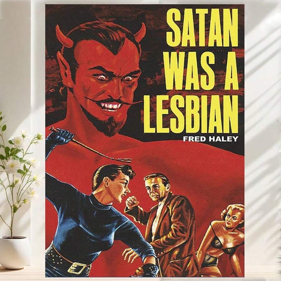 Framed 1PC Satan Was A Lesbian Poster - Vintage Retro Movie Wall Art Print - Lesbian Gifts For Girlfriend - Cool Unique LBGTQ, Queer Picture For Gay Women - Chic Home Decor Queer Fiction Photo Creative Wall Art Canvas Painting High-Quality Print, Waterproof,Fade-Resistant, 2D Perfect Gift For Him/Her, Enthusiasts, Ideal For Seasonal Decor,Event Supplies, Birthdays,Valentine's Day, Mother's Day, New Year, Halloween,Thanksgiving Day,  Christmas, Easter - 框架 - 查看 1