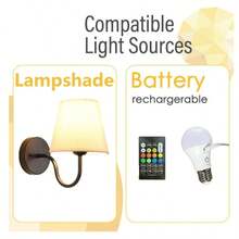 2个现代简约布艺灯罩，RGB可充电LED灯泡，可调节遥控器，电池供电，E27/E26灯座，安装简便，可拆卸，定时功能，适用于客厅、走廊、餐厅、卧室装饰照明 - 彎管壁燈 - 查看 4