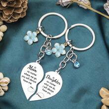 2pcs Stainless Steel Heart Shape Keychain Set - Mom And Daughter Matching Pendant, Perfect Gift For Mother's Day, Birthday, Special Occasions Car Accessories Bag Charm School Letter Cute Goth Y2k - Silver - View 13