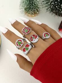 5Pcs/Set Christmas Set Napkin Rings, Table Christmas Decoration Napkin Buckles, Christmas Tree, Bells, Boots, Deer, Antique Gold Wreath, Cane Napkin Rings