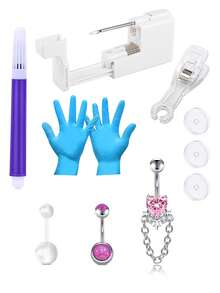 CIZME Bộ dụng cụ xỏ khuyên rốn Súng xỏ khuyên rốn, 3 khuyên rốn, Găng tay, Bút đánh dấu & Kẹp hỗ trợ, Đĩa dùng một lần, Bộ dụng cụ xỏ khuyên rốn nhiều kiểu dáng Bộ dụng cụ xỏ khuyên rốn dạng khuyên - Nhiều màu - Xem 12