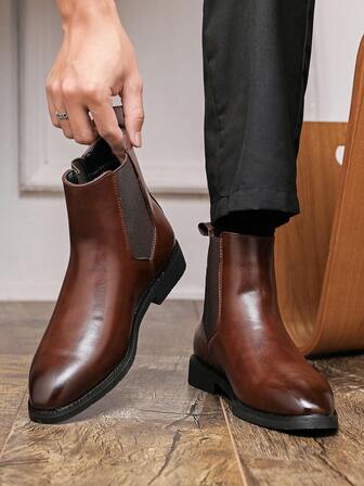 Retro Chelsea-stövlar för män, spetsiga motorcykelstövlar, moderiktiga parstövlar