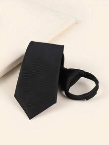 1pc Black Zipper Tie, Plaid Zipper Design, Fashionable & Versatile Accessory, Suitable For Daily, Commute, Men & Women, Styling
