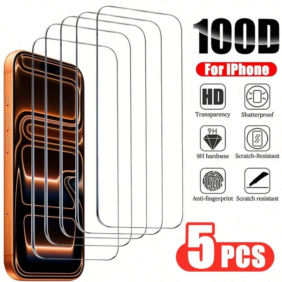 5 piezas de protector de pantalla de vidrio templado compatible con iPhone 17/16/15/14/13/12/11 Pro Max/Air/X/XS/XR/Mini/7/8/14 Plus, también se adapta a 14/15/16 Pro Max, regalo de Pascua de primavera - transparente - Ver 1