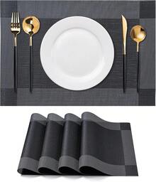 Washable Vinyl Placemats Set Of 4 For Indoor/Outdoor Use - B-four-corner-black - View 12