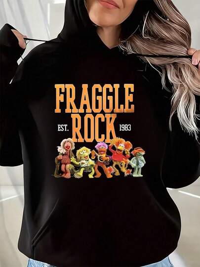 Fraggle Rock Est 1983 Characters Design Round Neck Short Sleeve Hooded Sweatshirt Women's And Men's Patterned Sweatshirts