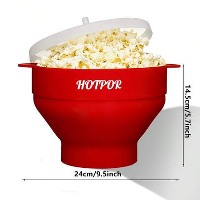 1pc HOTPOR Microwave Popcorn Popper Bowl, Silicone Material, Heat Resistant Popcorn Maker, Dishwasher, Multiple Colors Available, 3L Large Capacity, Suitable For Family Use
