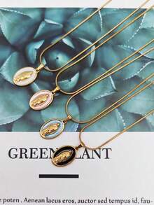 1 件不锈钢复古法国 18K 镀椭圆形圣母玛利亚吊坠项链，简约优雅，男女皆宜，情人节实惠珠宝礼物 - 彩色 - 查看 1