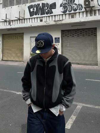 男士翻领撞色保暖短款夹克外套，休闲外套，适合约会、摄影、通勤、上学、秋冬季穿着。