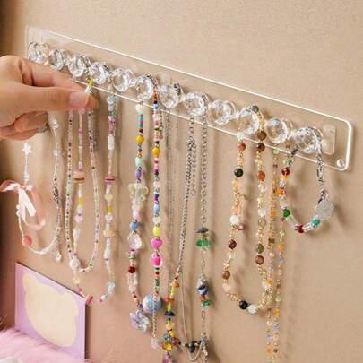 1pc Jewelry Organizer Stand For Necklaces, Bracelets, Earrings And Rings Transparent Wall-Mounted Display Rack For Dressing Table, Mirror Cabinet Multi-Functional Hook Jewelry Storage Hook Can Be Used In School Dormitories Summer Storage Organizer Gift Back To School