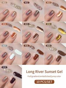 annies 12ml Esmalte de uñas en gel de la serie Sunset de Changhe para otoño e invierno, autonivelante, con brillo explosivo, unicolor, cuentas de vidrio y efecto ojo de gato, semi-permanente
