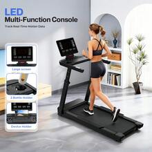Urbango Foldable Treadmill With 10% Incline, Upgrade 3.5HP Low Noise Walking Pad Treadmill With Handle Bar, Adjustable Height, LED Display And 12 Preset Programs, 400 Lbs Capacity, For Home Office Under Desk, ZWIFT/KINOMAP APP & Pulse Monitor - View 3