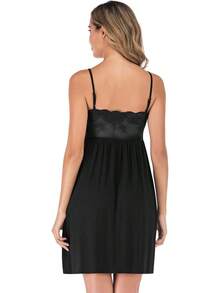 ¡RecomendadoHomeChi Camisón Sin Mangas para Mujer, Sexy Camisón con Cuello En V hasta la Rodilla, Vestidos Correa de Espagueti de Encaje Suaves y Holgados¡Top de Temporada - Negro - Ver 4