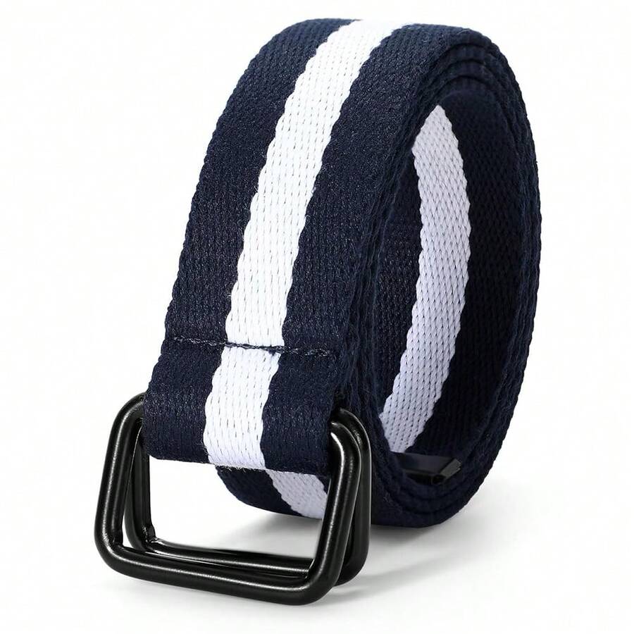 JASGOOD Men Canvas Double Ring Belt Plus Size Men Cloth Casual Belt For Jeans Pants{"Color_name":"Blue/White","Size_name":"FitsWaistSize45\"-50\""} - 多色28 - 查看 1