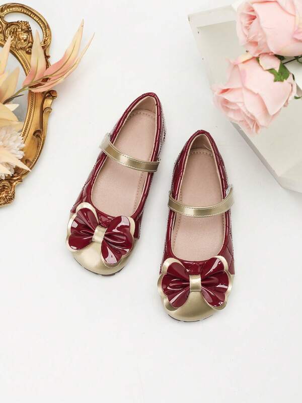 أحذية ماري جين مسطحة مزينة بفيونكة أنيقة للبنات، مناسبة للحفلات وأحداث عيد الميلاد، تناسب ارتداؤها مع فساتين الخريف/الشتاء