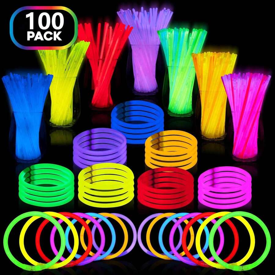Ultra Bright Glow Sticks Bulk Party Supplies 100 Pack - 8" Glow Dark Light Up Halloween Party Favors, Glow Decorations, Neon Party Necklaces,Glow In The Dark Party Favors, Easter, Christmas, Football Party Supplies - 100pcs 多色 - 查看 1