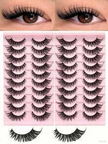 10 Pairs Lashes Cat Eye, D Curl, Artificial Mink Eyelashes Fluffy And Lively   Lengthen The Tail Of The Eye To Optimize The Shape The Eye, Suitable For Weddings, Halloween, Christmas, Easily Hold Different Holiday Makeup! - 貓精靈睫毛 - 查看 2