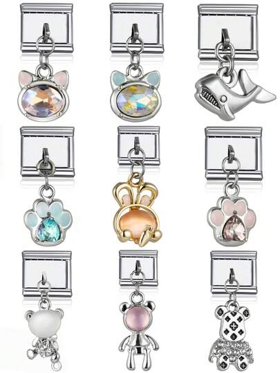1pc 2026 Top Fashion Pendant Cat, Rabbit, Bear DIY Italian Modular Charm Couple Bracelet Stainless Steel Jewelry Making Accessory Pendant Bracelet, Suitable For Mother's Day, Valentine's Day, Holiday Gifts For Girlfriend, Friends, Family, Party, Matching Daily Outfits
