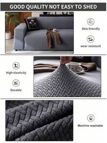1pc Classic Solid Color Sofa Cover, High Elasticity, Dust-Proof And Dirt-Resistant, Machine/Hand Washable Furniture Protector, Suitable For All Seasons, Fits 3/4-Seater Sofa (Multiple Sizes Available) - Dark Grey - View 3