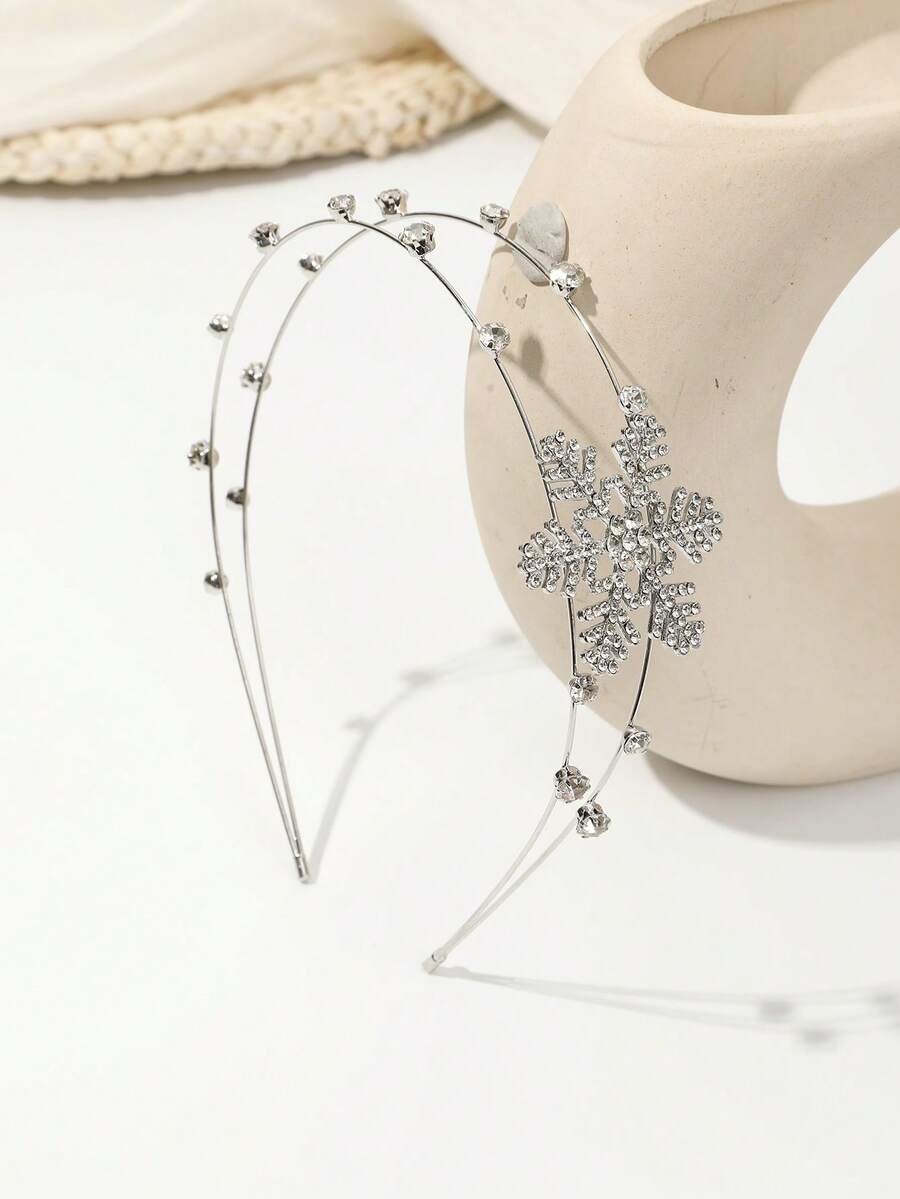 1 pieza Diadema de metal con doble capa de cristales de imitación con diseño de copo de nieve, diadema brillante adecuada para decoración de fiestas y accesorios de disfraces - Plateado - Ver 1