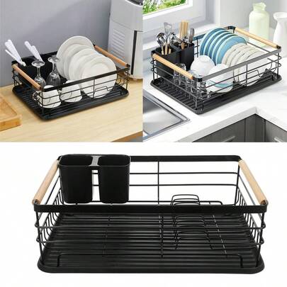 Auto Drain Dish Rack: 360° Swivel Spout Directs Water To Sink | 2-Tier Kitchen Drainer With Cutlery Holder & Cup Storage