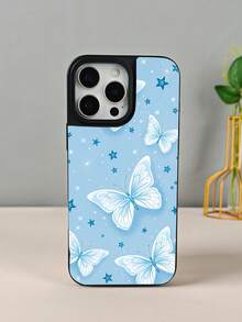 GALLAPLE Wallet-Style Mobile Phone Case With Butterfly & Star Pattern, Shockproof And Slim Fit, Cute And Beautiful Design, Lightweight And Impact-Resistant Case For Teens And Young Adults, Blue And White Print. This Phone Case Comes With A Magnetic Slot Holder, Making It More Convenient To Store ID Cards,  For IPhone 17Promax 17Air 17Pro 17 16Promax 16 15 14 13 12 Plus Pro S25Ultra 25 24 23 22 Plus Case - 黑色 - 查看 2