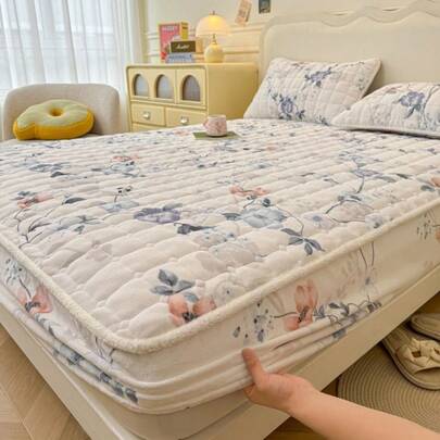 3 ピース冬ミルクベルベットベッドシーツセット、暖かく滑り止めプラスベルベットベッドカバー、小さな新鮮なコーラルベルベット固定マットレスシーツ