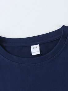 1 buah Kaos Lengan Pendek Anak Laki-laki dengan Tulisan Inspiratif, Nyaman dan Bernapas, Pakaian Kasual untuk Musim Panas - Navy Blue - View 3
