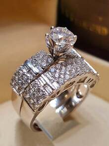 مجموعة خاتم زركونيا مكعب عصري قطعتين للنساء هدية حفل زفاف عيد الحب