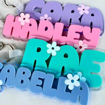 Thẻ tên hoa/nơ cá nhân hóa cho ba lô, hành lý, túi đựng tã, nhãn tên tùy chỉnh, móc khóa tên trẻ em, thẻ hộp cơm trưa tùy chỉnh, thẻ cặp sách, quà tặng cho trẻ em, túi Ita.