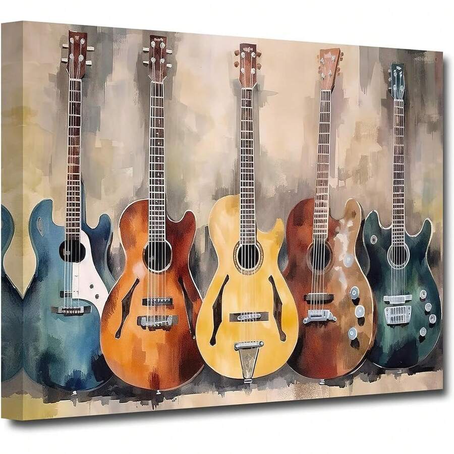 Guitar Canvas Wall Art Vtage Style Guitar Patgs Prt Abstract Watercolor Music Pictures Musical Instrument Poster For Teens Room Decor Guitar , . X.