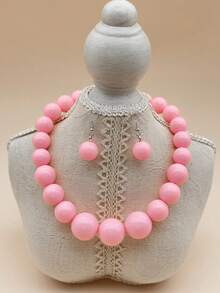 3pcs/Set Minimalist Style Red Beaded Necklace & Earrings Jewelry Set, Suitable For Women's Daily Wear - Set - View 9