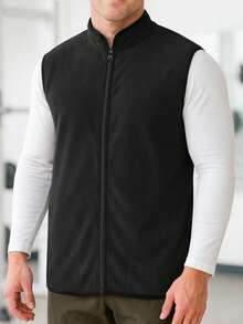 男士无袖抓绒背心，立领拉链外套，适合旅行、居家、露营、健身、徒步、骑行、跑步、叠穿、日常通勤、冬季穿着